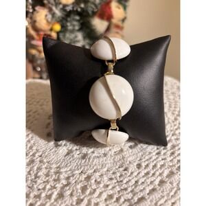 Vintage Coro White Faux Gemstone & Gold Tone Big Mod Bracelet 7"